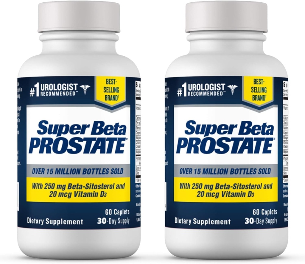 SUPER BETA PROSTATE Support Supplement for Men's Health - Zmanjšaj izlete v kopalnico, spodbuja spanje, boljši mehur Praznjenje in zdravo prostate, Beta sitosterol - 60 Count (Pack of 2)