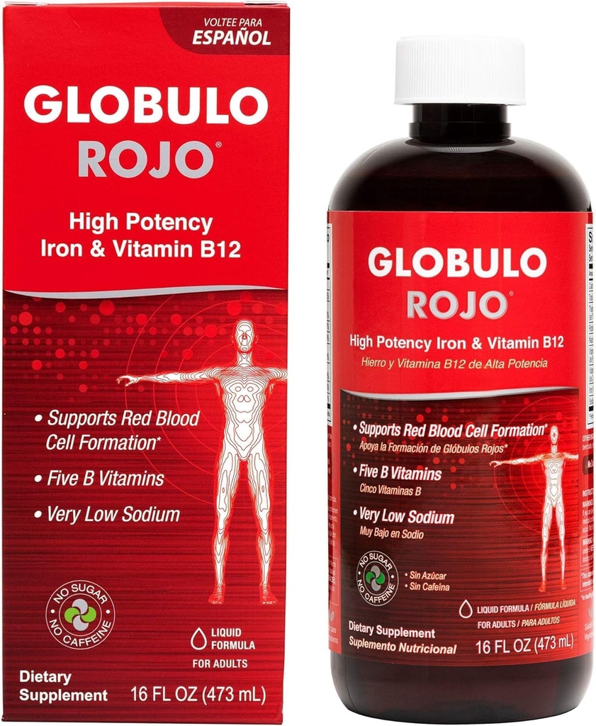 Globulo Rojo Likalnik dodatek - Tekoča prehrana dodatek z visoko jakostjo železa & B vitamini (Vegan) (1 pakiranje)