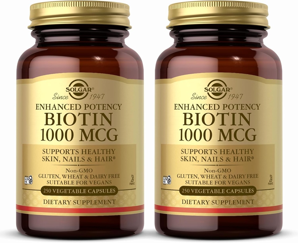 Solgar Biotin 1000 mcg, 250 Zelenjavnih kapsul (2. paket) - podpira zdravo kožo, nohte in lase - energijska presnova - Izboljšana moč - Ne-GMO, Vegan, Gluten Free, Dairy Free, Kosher - 500 Serving