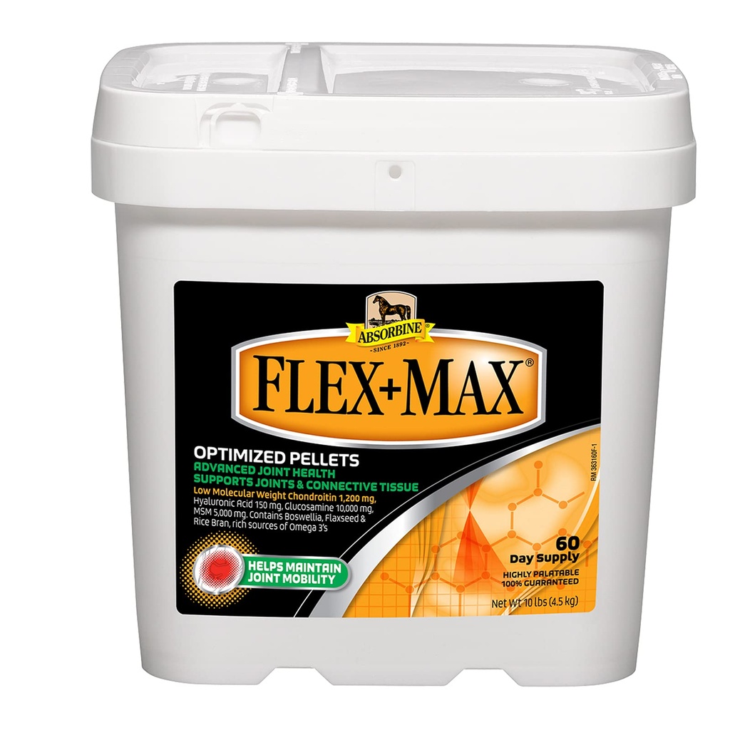 Absorbine Flex+Max Konjski dodatek Pelleti, Zelo Palatable, Celovit Equine Formula z glukozamin, MSM, Chondroitin & Flaxseed, 10lb Tub / 60 Day Supply