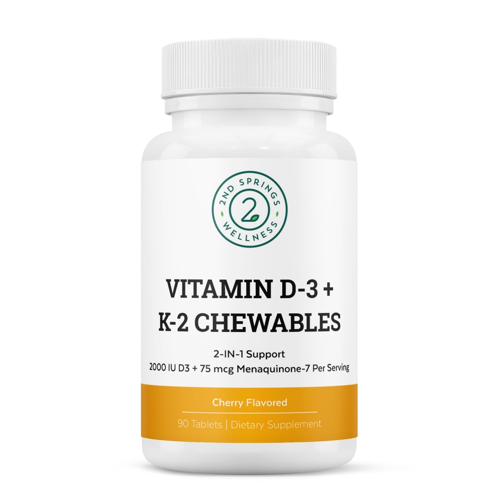 Vitamin D3 + K2 Žvečilni izdelki - 2000 i.e. vitamin D in MK7 K2 (menakinon-7) - češnjeve arome - vitamin D + K2 dodatek za odrasle in otroke