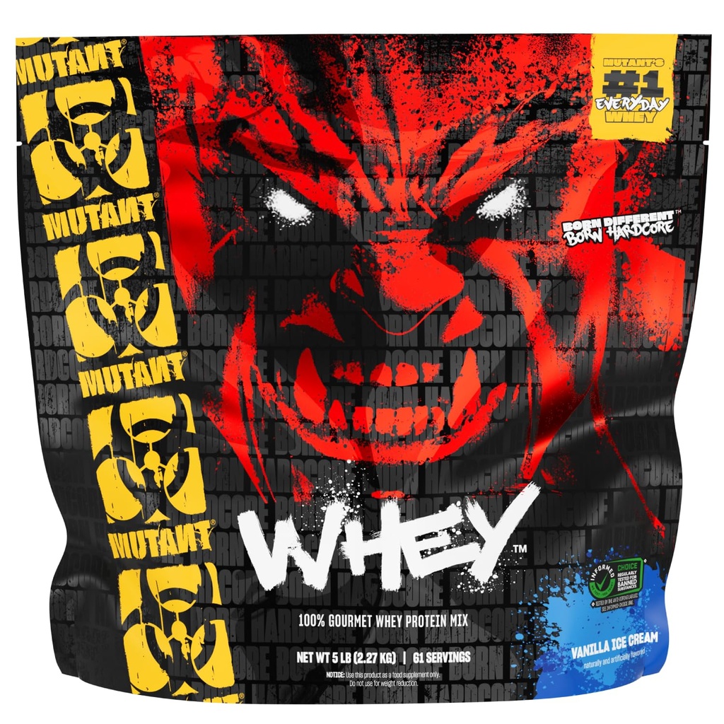 Mutant Whey – 100% Whey Protein Powder Shake, gurmanski okus, 22 g beljakovin, hitro absorbcijo, enostavno prebavljanje, 5 kg - vanilija sladoled