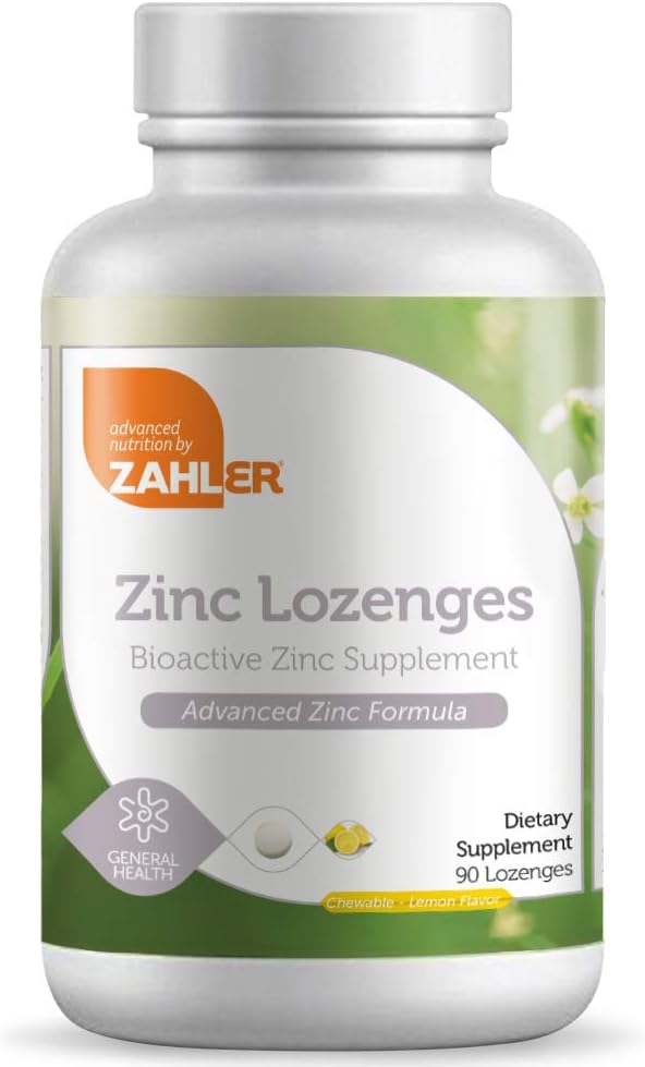 Zahler Cink Lozenges, 35mg Žvečljive cinkove tablete, Imunska podpora Antioksidant dopolnilo, Velika degustacija cinka za otroke in odrasle, Certified Kosher, 90 Lozenges
