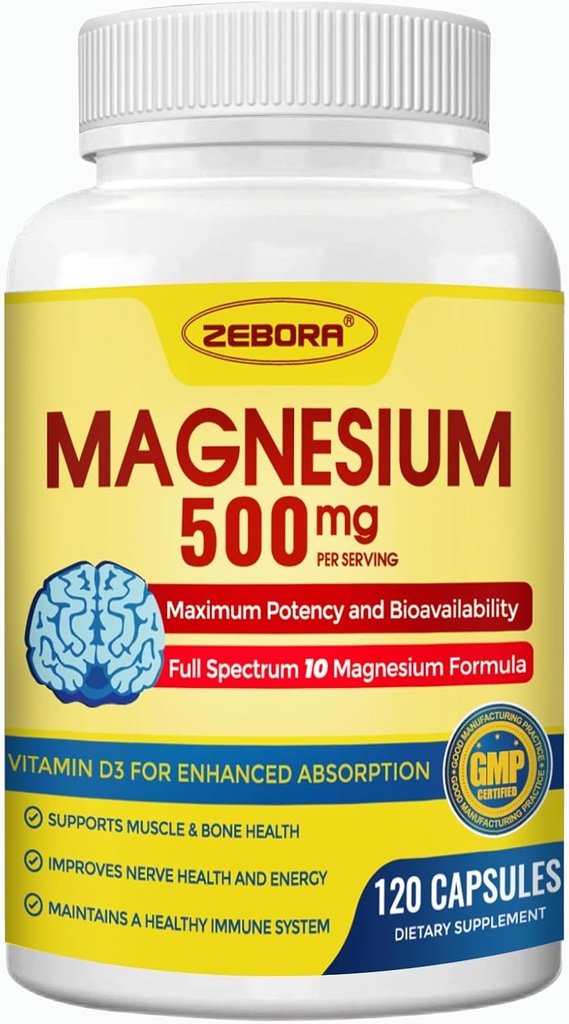 Magnezijev kompleks dodatek, 500 mg magnezijevega glicinata s citratom in malatom, kelirana oblika za visoko absorpcijo z cinkom in vitaminom D3 za živčevje, mišice in kosti, 115 kapsul