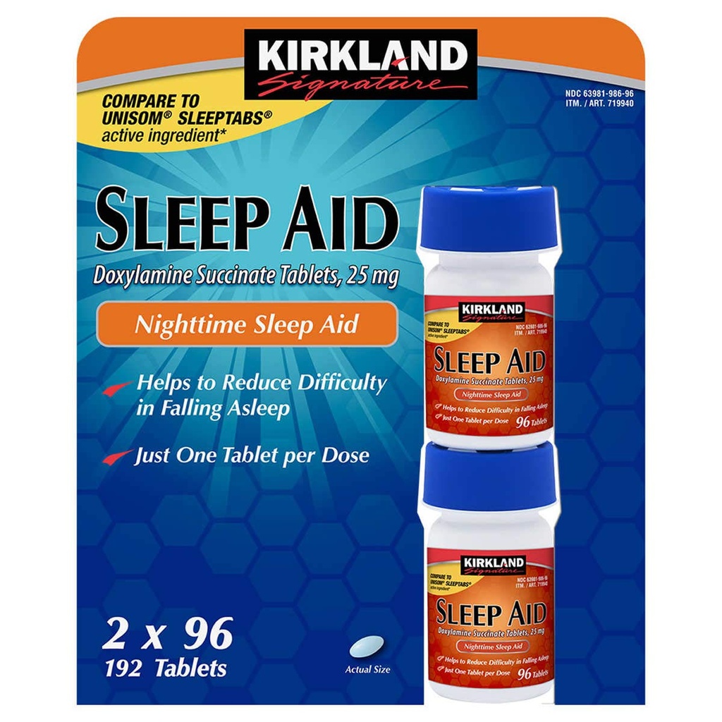 Cos7 Kirkland podpis Doksilamin Succinat tablete ,25mg nočno spanje AID - 2 X 96 tablete (192 tablete skupaj)