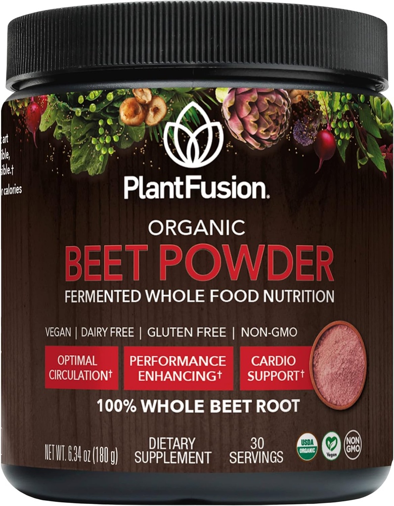 Plantfusion Organic Beet Root Powder - Superfood Beet dodatek za podporo pretok in kroženje krvi - Fermented Cela prehrana - Non-GMO, Vegan, Gluten-free, 6,34 oz 30 Servings