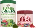 DRŽAVA FARMS Essential Pack, Super Greens Powder in Super Reds, pakirana s 50 Organic Super Foods in 40 Super sadje, naravna energija, Bloating podpora, Unflavored & Berry Flavor, 17.7 oz, 2 Pack