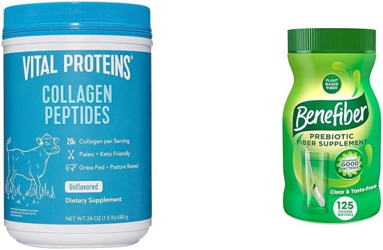 Vitalni proteini brez arome Kolagen Peptides (24 Oz) & Benefiber Prebiotic Fiber Supplement Unflavored (17,6 Oz)