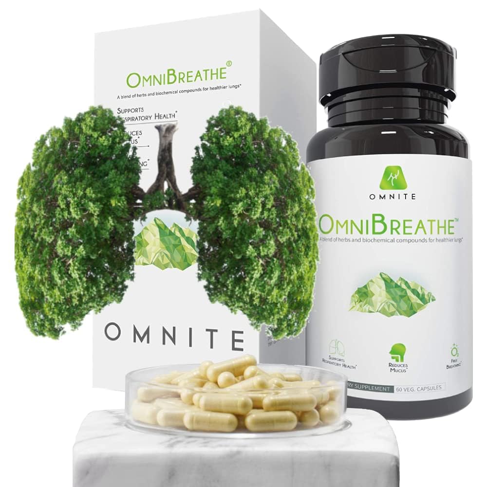 OMNIBREATHE Dihalna wellness pljučno dopolnilo, Prenehanje Kajenje pomoč podpora Prenehanje kajenja, Pljuča Detox za kadilce, z Mullein Leaf Extract za pljuča jasno sluz,60 Veg kapsule