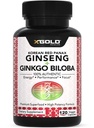 Verodostojna korejska rdeča Panax Ginseng 1200mg + Ginkgo Biloba 160mg – Visoka ginsenoside Dodatna moč – Energija, spomin, Focus & Brain Health – Veganske kapsule za moške in ženske – 120 Count