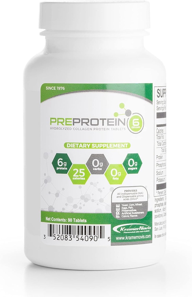 PreProtein® nearomatizirane hidrolizirane beljakovine kolagen brez maščob brez ogljikovih hidratov, aminokisline beljakovine tablete, ki jih uporabljajo zdravstveni sistemi, 90 tablet