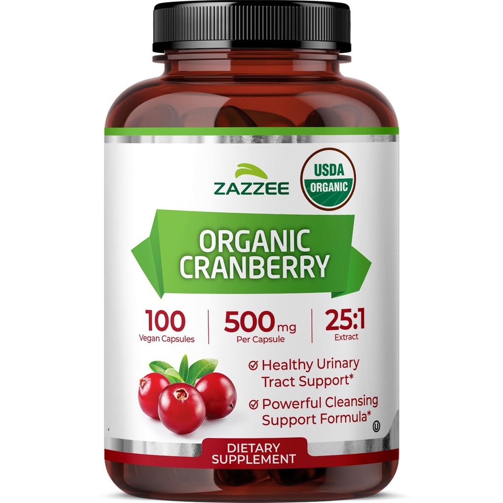 Zazzee USDA Organska brusnica 25:1 Ekstrakt, 500 mg na kapsulo, 100 veganskih kapsul, več kot 3 mesece zaloga, standardizirano, koncentriran 25X ekstrakt, 100% vegetarijansko, Certified Organic, Non-GMO vse-naravni
