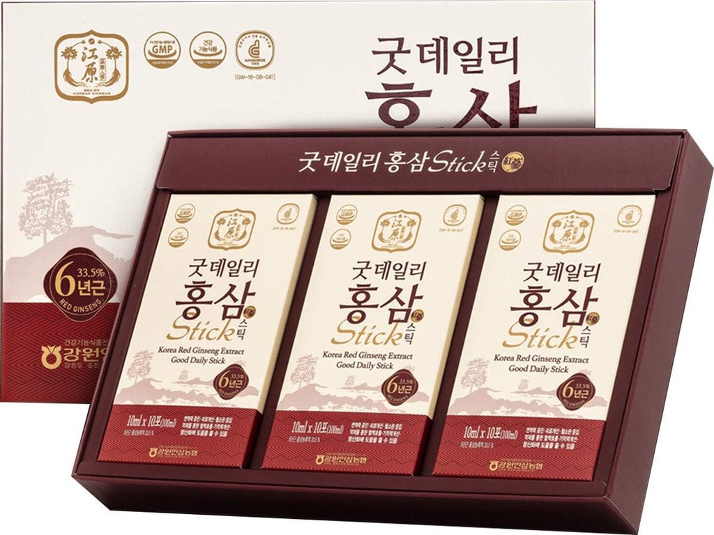 [Gangwoninsam] Korejska Red Ginseng Extract Good Daily Stick 30 Count – Vsebuje 6 leto korejska rdeča ginseng ekstrakt, korejska hrana, individualno pakirana, 0.35 fl. oz (10ml), 3 X 10-Count Box