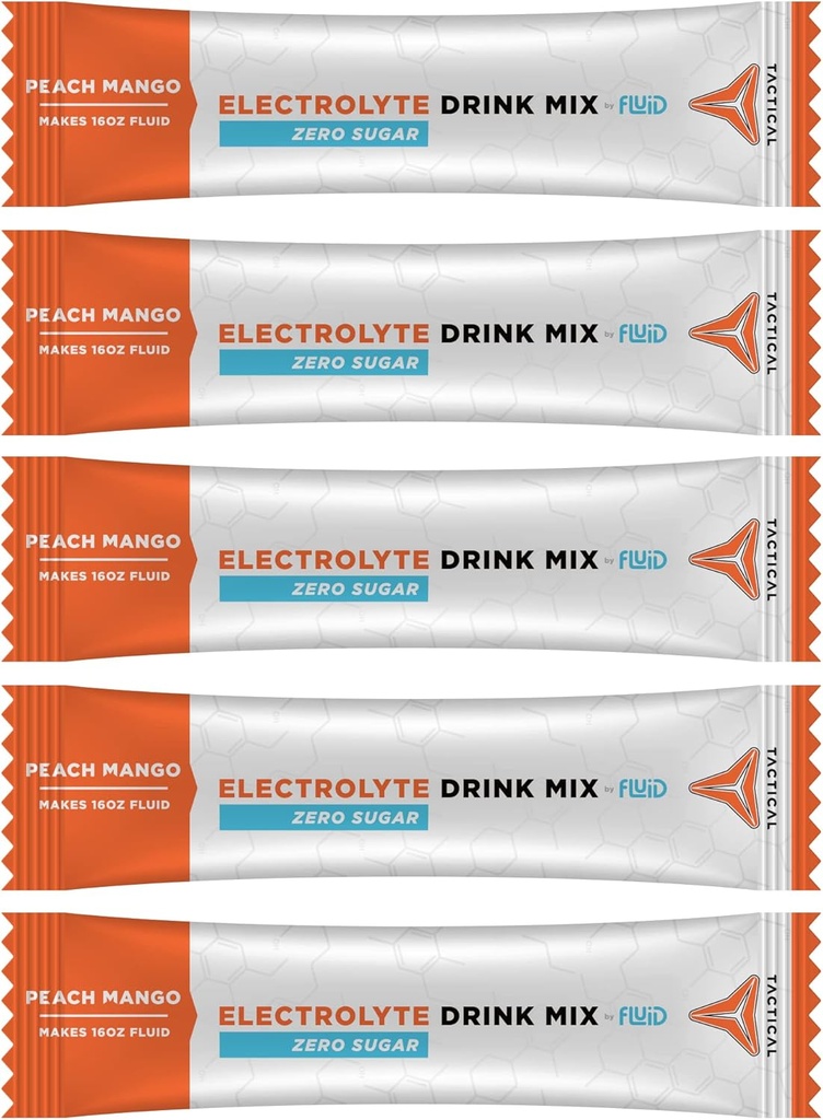 Fluid taktični - nič sladkor, Keto Electrolyte Powder, Hydration Packets, Izdelano v ZDA (Peach Mango, 25 Count)