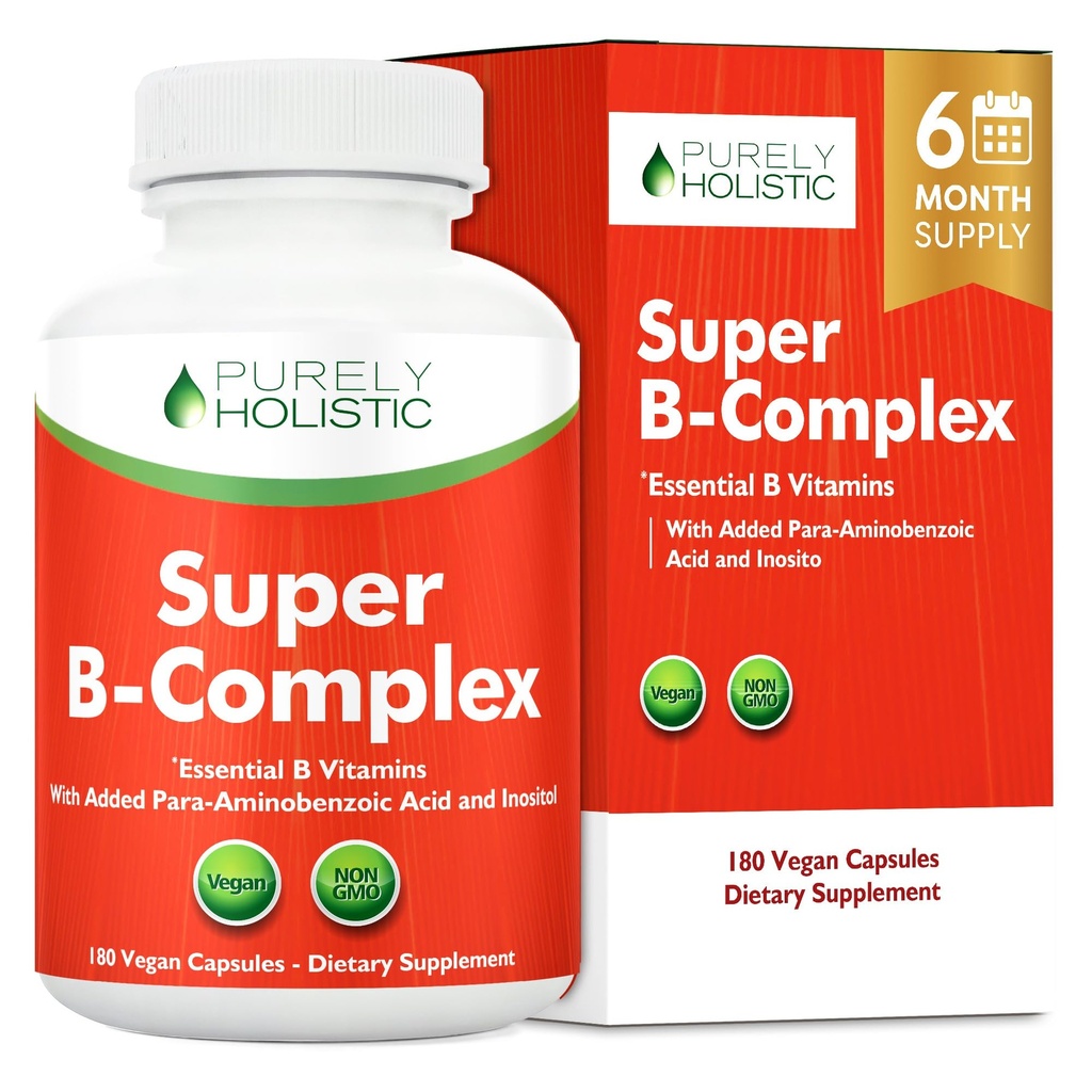 Vitamin B Complex - 8 Super B Complex Vitamini z holinom in inozitolom, Vitamini B1, B2, B3, B5, B6, B8, B9 in B12 - B100 Complex - 180 Veganskih kapsul - 6 mesecev na voljo - Izdelano v ZDA