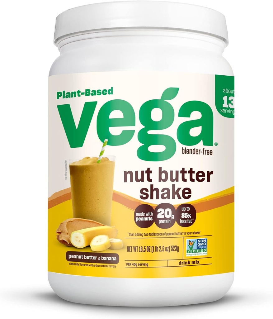 Vega Nut Butter Shake, arašidovo maslo in banana - Veganski proteini v prahu, 20g beljakovine, prave sestavine hrane, brez dodanega sladkorja, 1,39 lbs