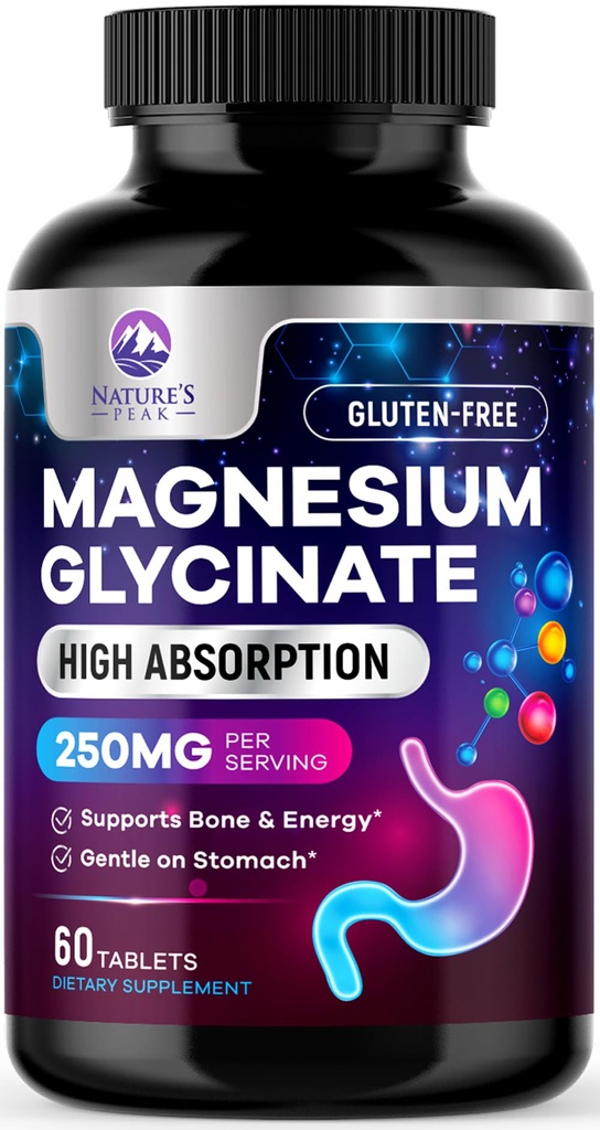 Magnezij Glycinate kelirano za Max Absorpcija - podpira kosti, mišice, živci in zdravje srca, naravni spanec in stres podpora, Najboljši magnezij dopolnilne tablete za podporo celega telesa - 60 tablet