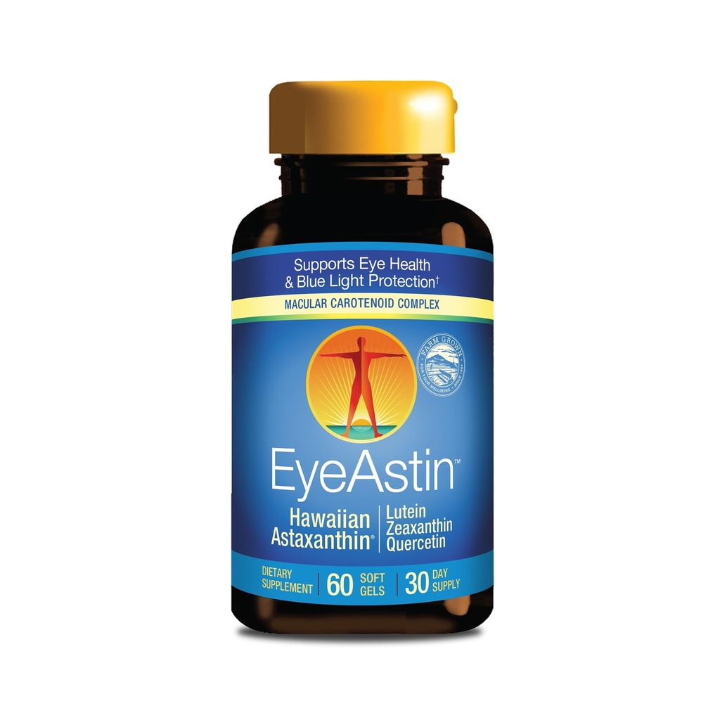 EyeAstin, BioAstin Havajski Astaksantin z Lutein & Zeaksantin, Podpira zdravje oči Seveda, 60 grof