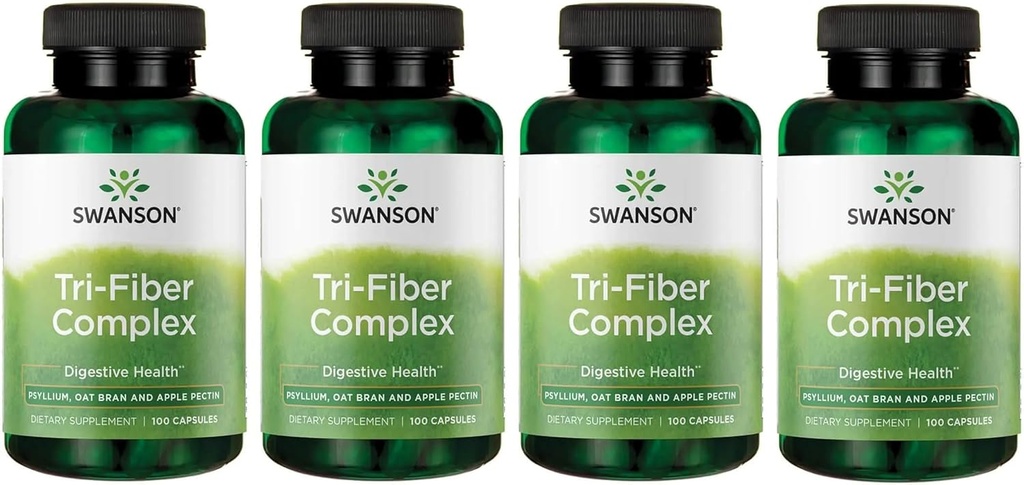 Swanson Tri-Fiber Complex - Prebavni zdravstveni dodatek izdelan s Psylium, Oat Bran, & Apple pektin - (100 kapsul) (4 pakiranja)