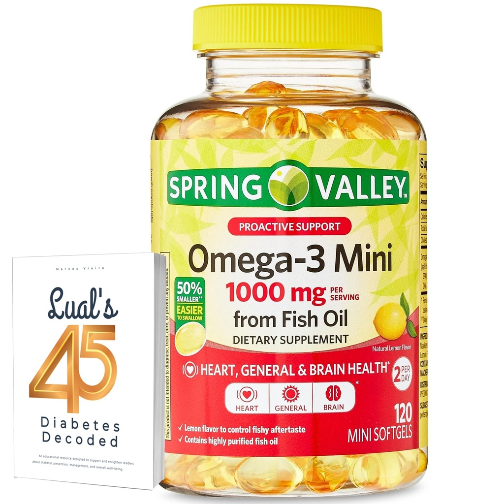 Spring Valley Omega-3 Mini iz ribjega olja 1000 mg, 120 Count, prehranska dopolnila, Omega 3 Mini Softgels paket z Luall je 45 Sladkorna dekodirana