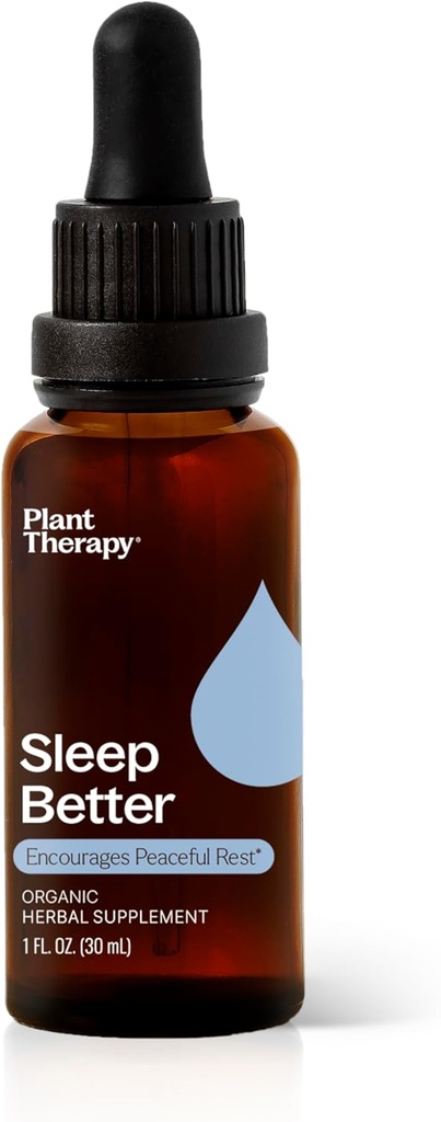 Plant Therapy Organic Sleep Better Tinkture 30 ml (1 oz) Podpira sprostitev in spanje, pomaga umiriti zaseden um, s kamilico, balzam in valerijanski izvlečki