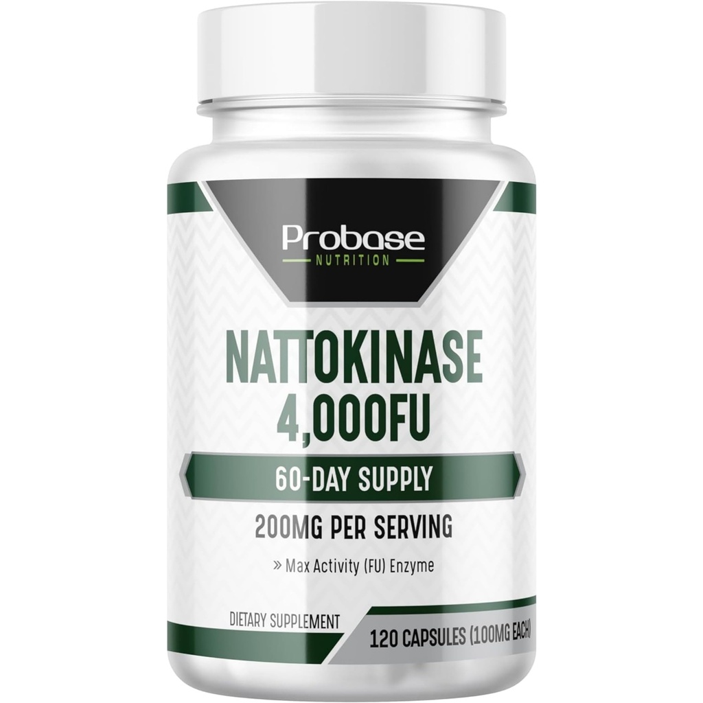 Probase Nutrition Nattokinase Supplement 4.000 FU Serving, 120 kapsul (iz japonskih Natto) Sistemske encime za kardiovaskularno in cirkulacijsko podporo