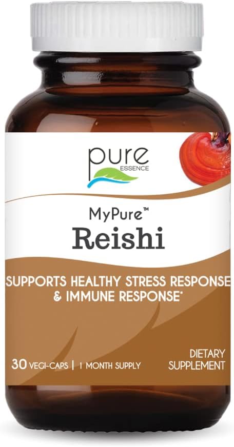 PURE ESSENCE LABS MyPure Reishi Ekološka goba dodatek - 100% pravi izvleček gob za imuno podporo, Stress Relief, Gradite energijo (30 kapsul)