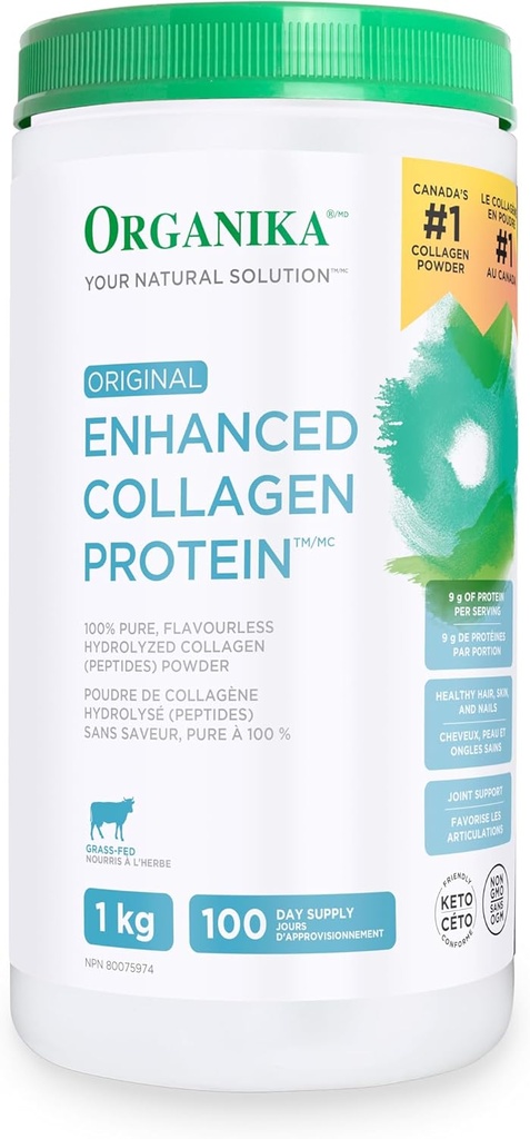 Organika Original Izboljšan kolagen, 100% čist, brez okusa hidroliziran kolagen (peptidi) v prahu, 1kg