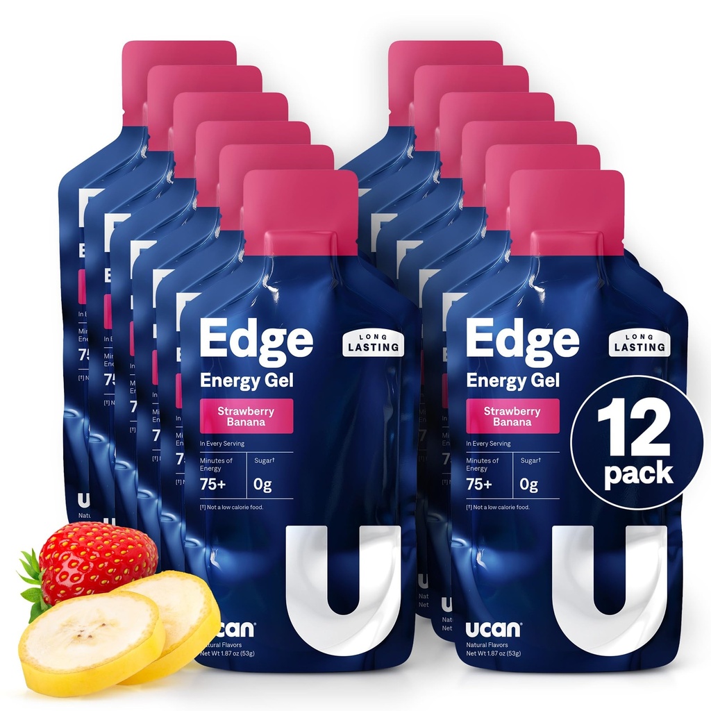UCAN Edge Energy Gel Shots, Jagodna banana (12, 2 Ounce Packets) za tek, usposabljanje, vaje, Fitness, Kolesarjenje, Crossfit, brez sladkorja, Vegan, & Keto Prijazna energija