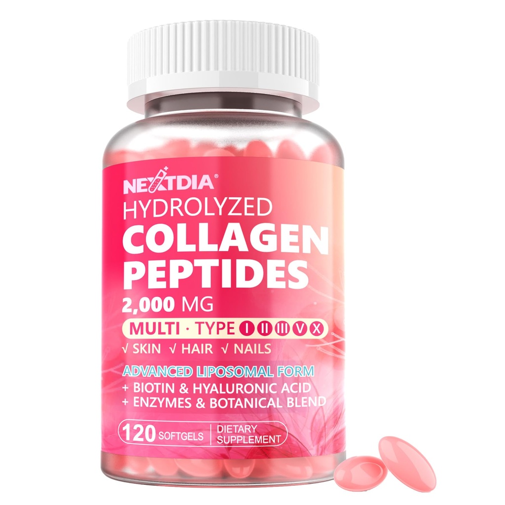 Hidrolizirane tablete kolagenske peptide za ženske 2000 mg liposomske oblike tipa I, II, III, V, X za optimalno absorpcijo, multikolagenske softgele, kolagenske dodatke z lasmi, kožo in nohti Vitamini 120 Cts