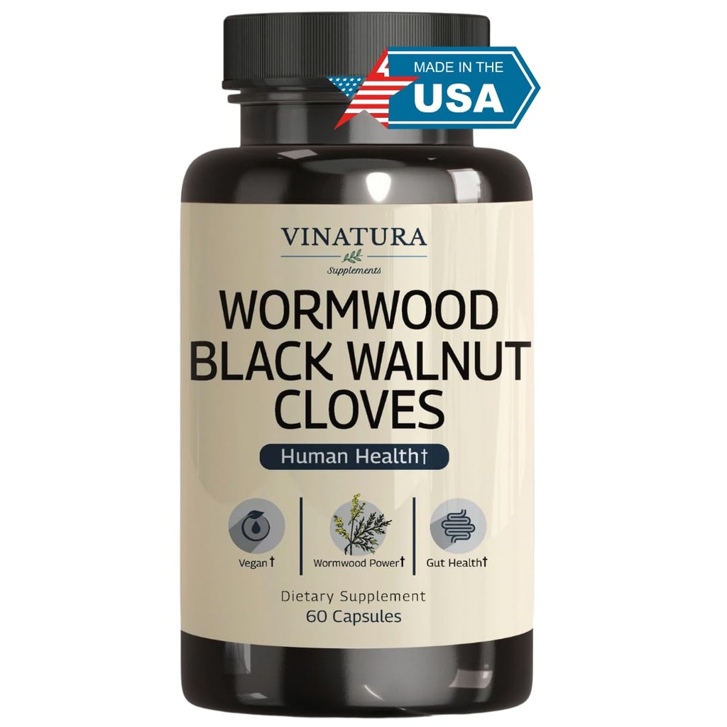 VINATURA Wormwood Black Walnut Clove Kapsule - čiščenje, Detox, črevesna garda Formula dodatek za ljudi, z zeliščem Wormwood, Black Walnut Extract kombinacija, 60 kapsul
