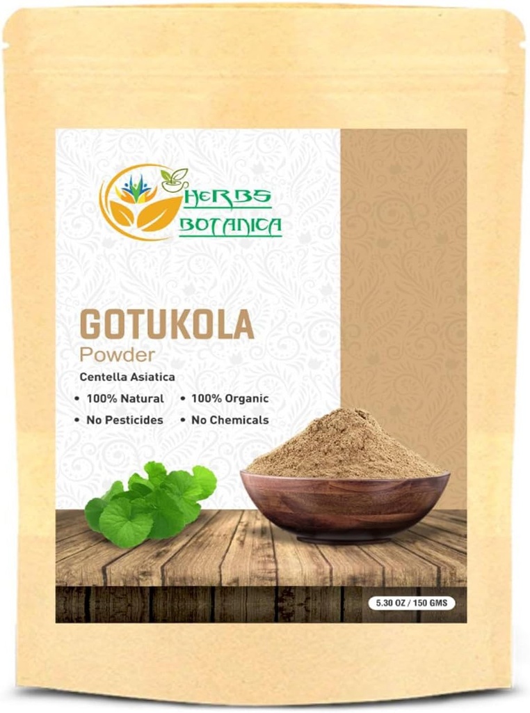 Zelišča Botanica Gotu Kola Powder (Centella asiatica) 5.3 oz/150 GMS za čaj, rast las in dobro počutje Zdrav živčni sistem Fino zmlet zeliščni prašek za DIY lepote in dodatkov