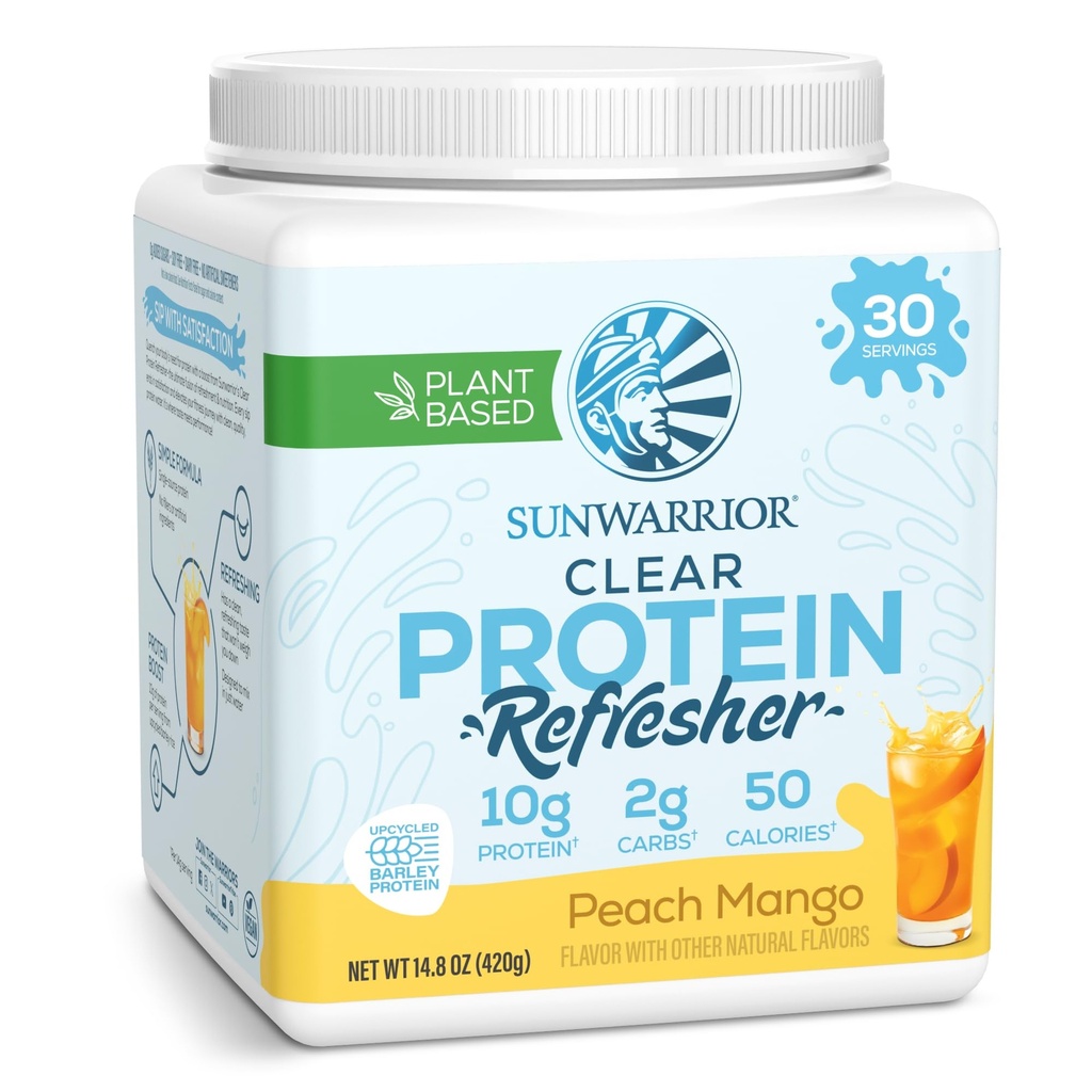 Sunwarrior Clear Protein Powder Rastlinska mešanica vode, Vegan in osvežilni proteini in Hydration dodatek 10g na postrežbo Peach Mango aromatiziran 420g Tub 30 Servisi