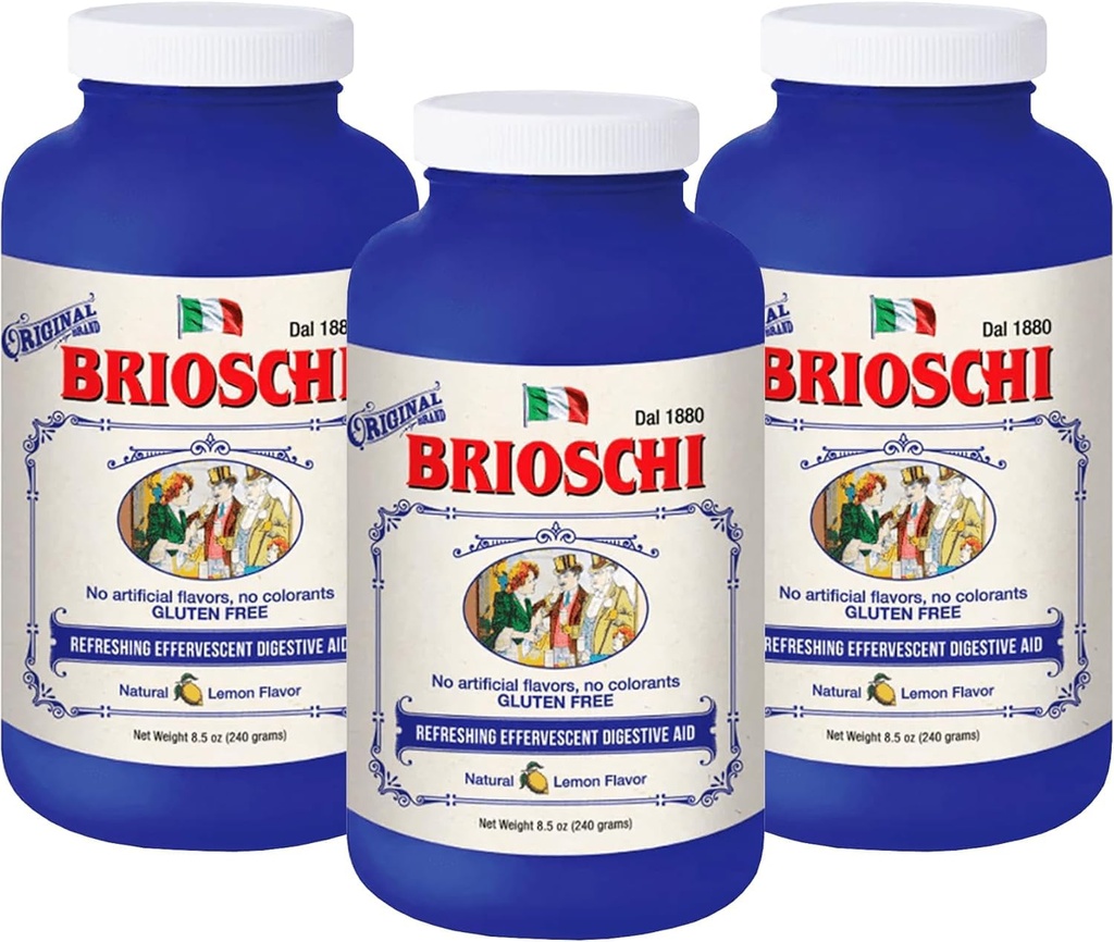Brioschi italijanščina limona aroma šumeče zgage, vznemirjena želodčne težave, prebavne motnje kisline, 8,5 oz steklenica (Pack po 3)