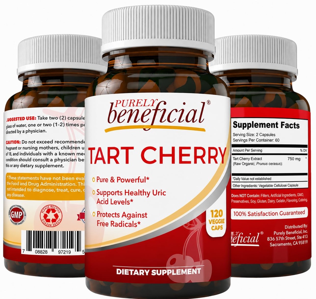 PUBLIKO koristno Kapsule Tart Cherry 6000 mg, ekstra moč Montmorency Tart Cherry Extract, sečna kislina Flush za skupno udobje, antioksidant in imunske podpore, Non-GMO, Gluten Free, 120 Število