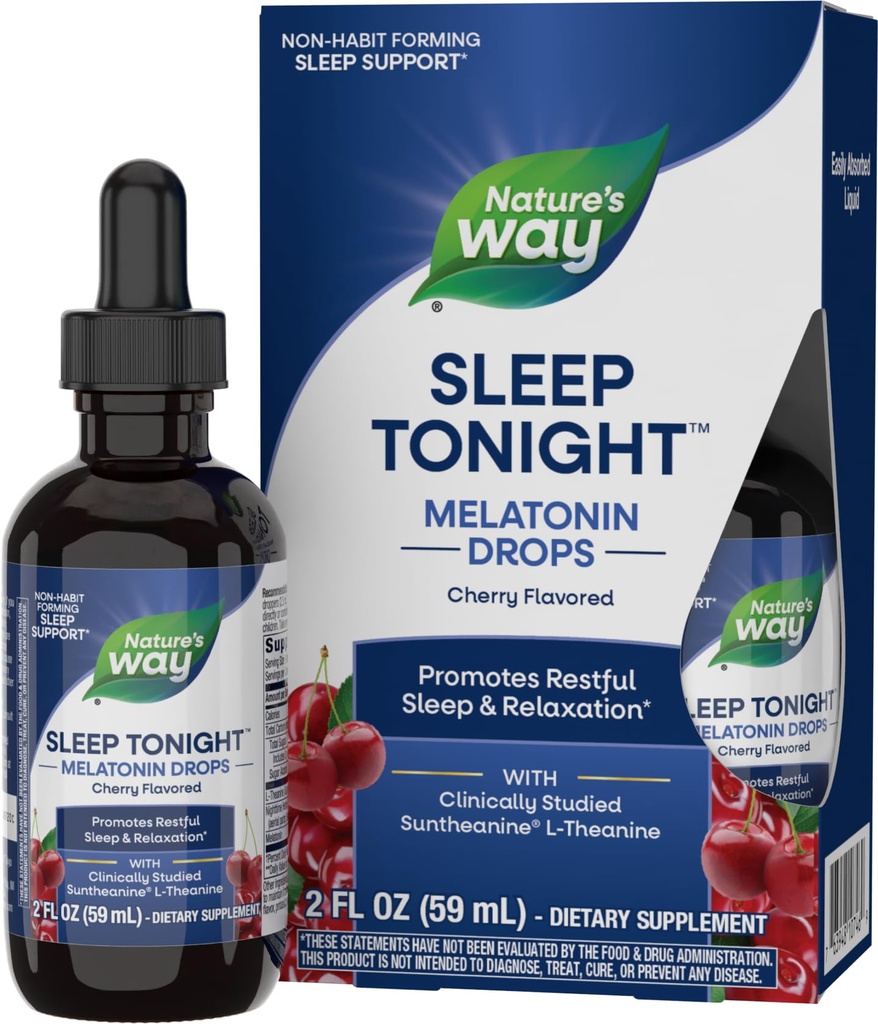 Naravoslovno spanje nocoj Melatonin pade z L-Theaninom, nenavadno podporo za oblikovanje*, 2 Oz, Cherry Flavor