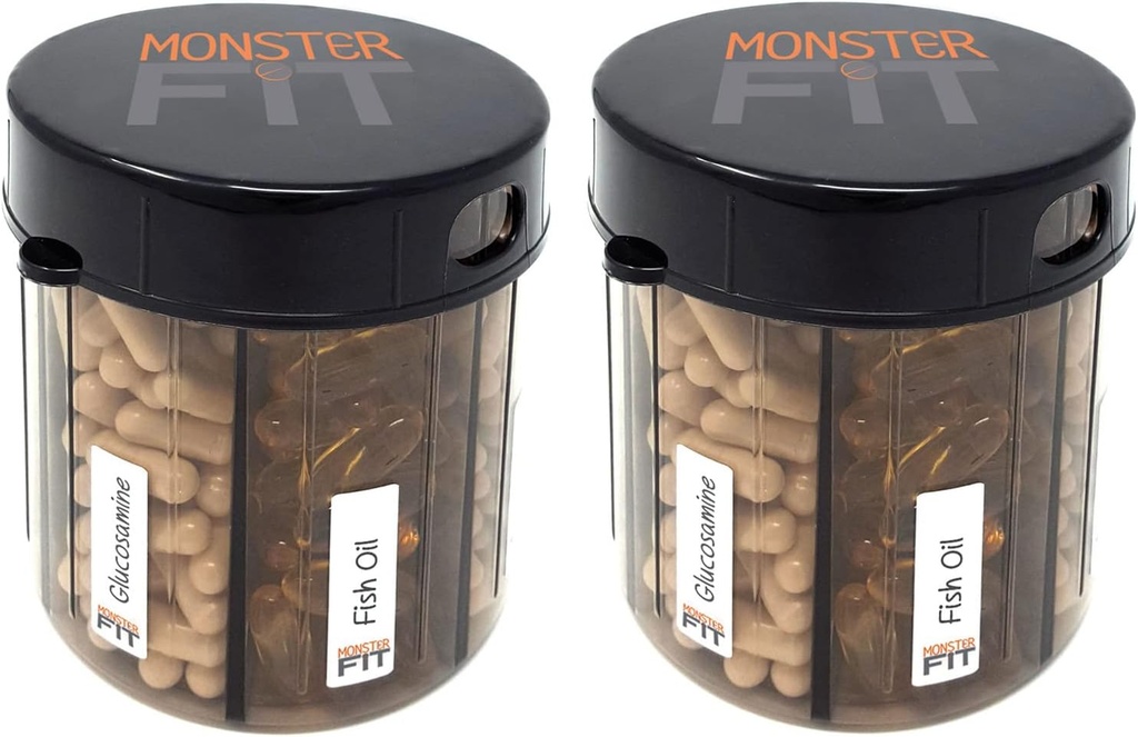 Monster Supplement medication tabletke Dispenser z nalepkami kompartment - ekstra velike tablete vsebnik steklenice ročaji skoraj vsak dodatek - enostavno za dispenzijo (Monster Fit - 2 Pack)