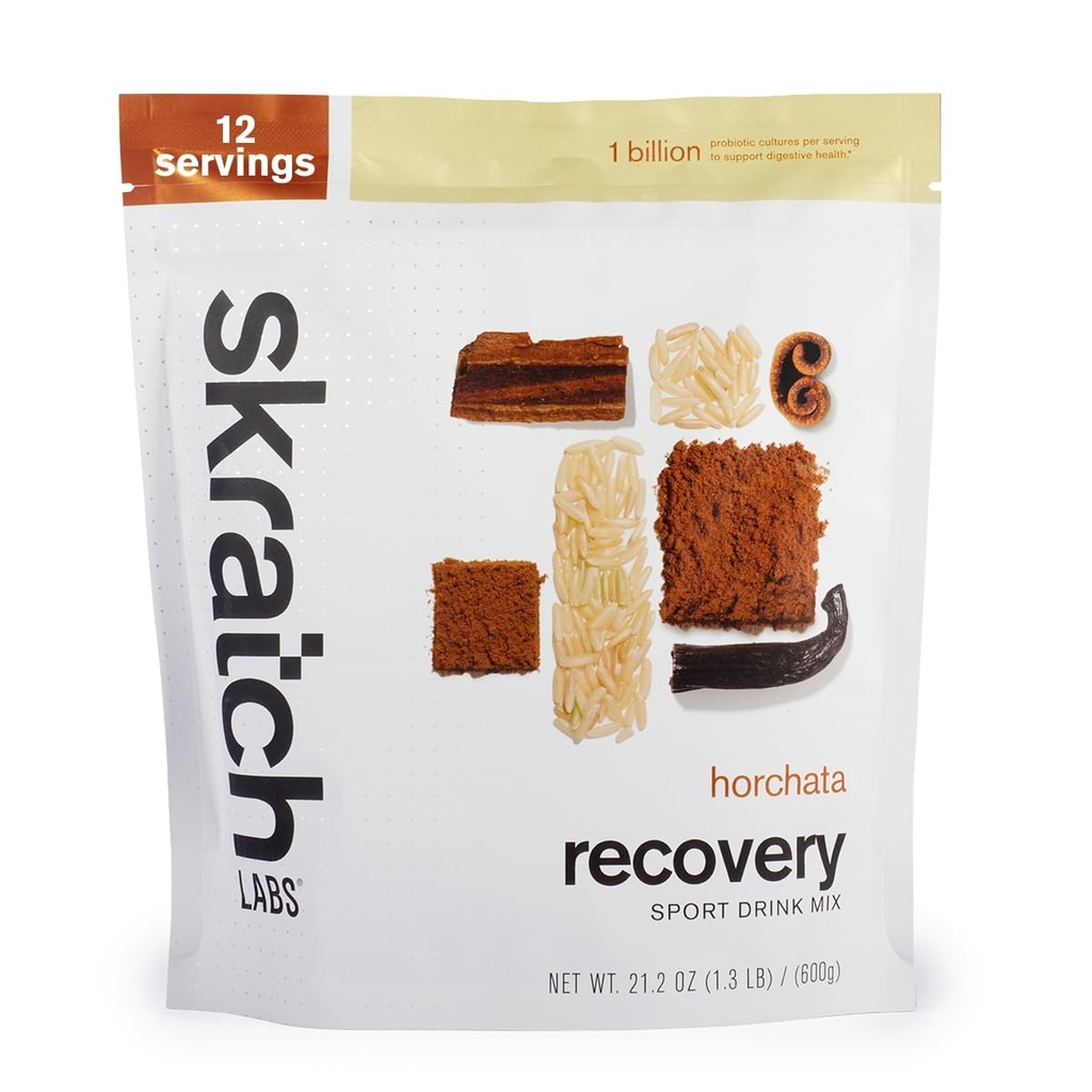 Skratch Labs Post Workout Recovery Drink Mix with Horchata, (21.2 oz, 12 Serving) s popolnimi mlečnimi beljakovinami kazeina in sirotke in probiotiki, Gluten Free, Košir, Vegetarian
