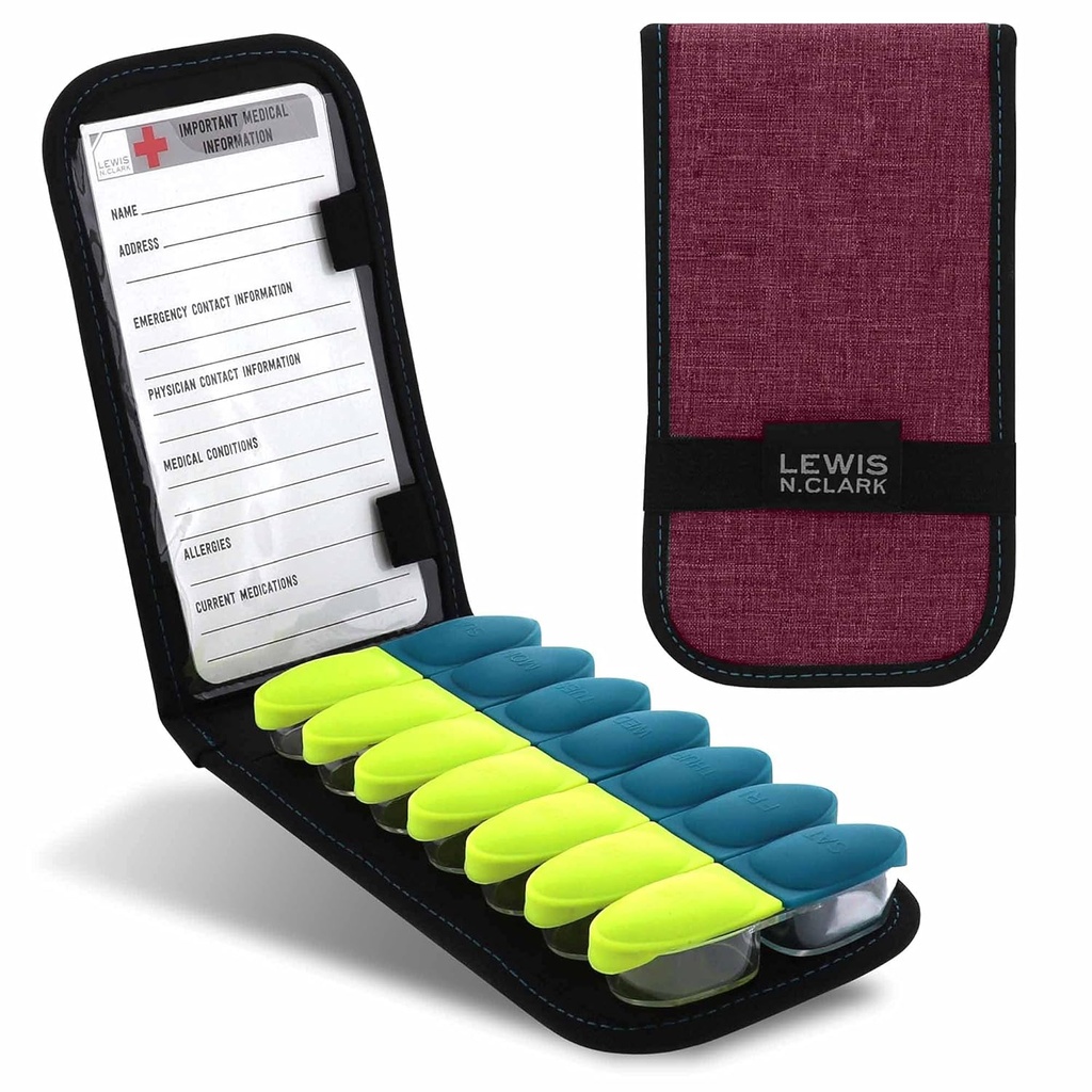 Lewis N. Clark Magnetic Folding tablete Organizator Supplement Primer za OTC Medicine, Predpisovanje Vitamini-14 reže, Burgundija