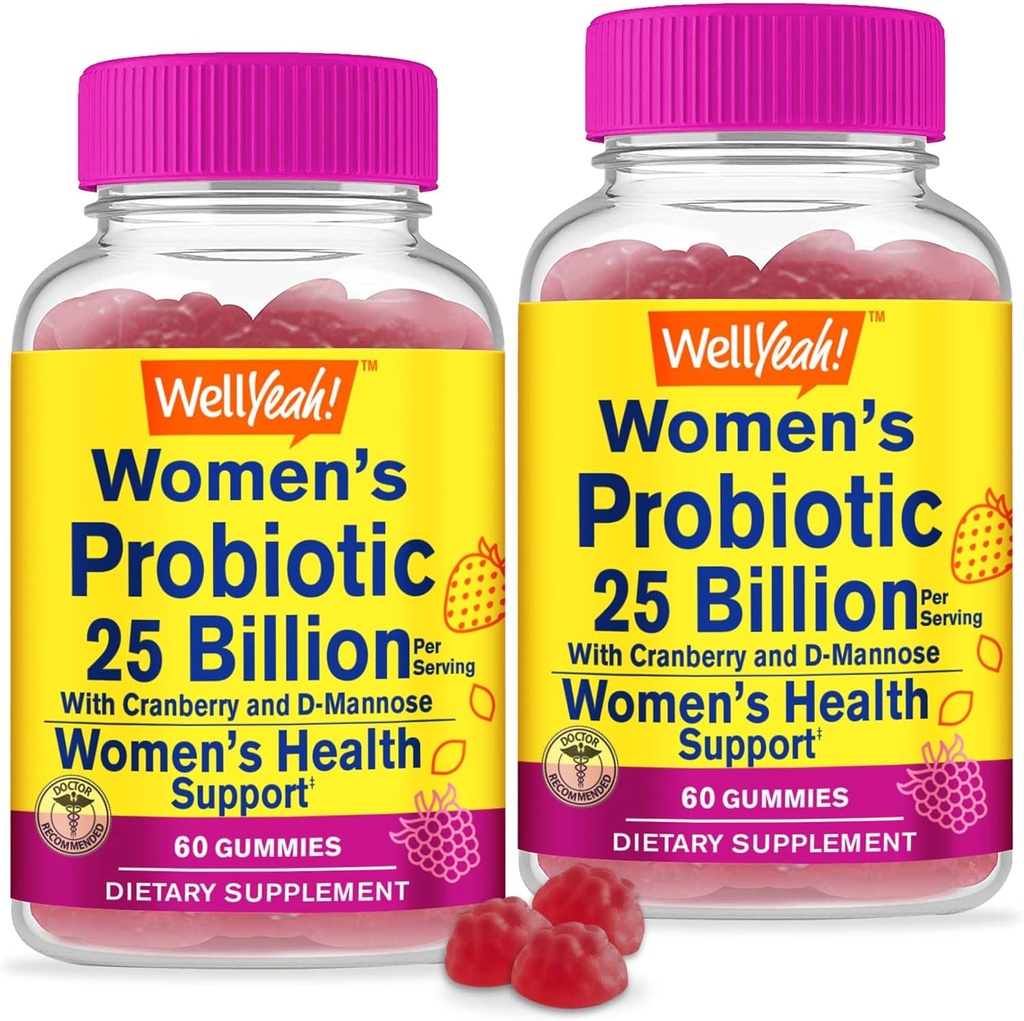 Dobro. Ja 25 milijard probiotiki za ženske brusnice in D-mannoze Gummies (2 paket) - Vaginalno in Gut zdravje, Prebavna podpora, in žensko zdravje - ženske probiotike z 12 sevi - 60 Gumies