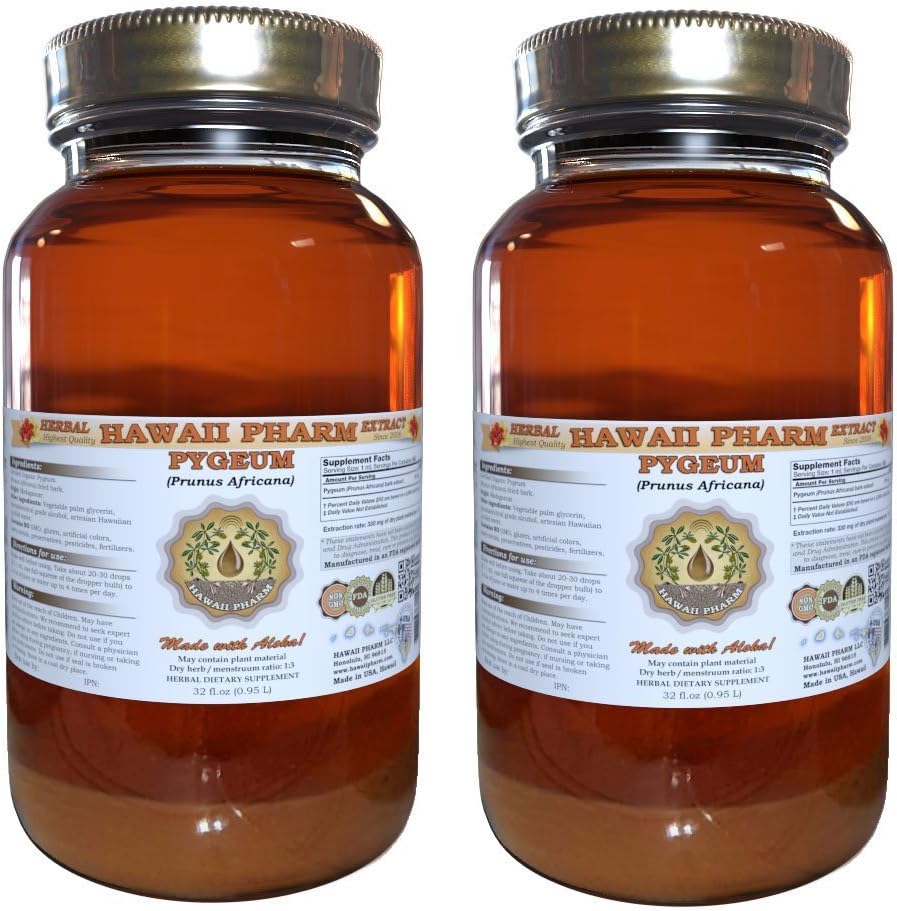 Pygeum Liquid Extract, Pygeum (Pygeum Africanum) Tinkture, zeliščni dodatek, Havaji Pharm, Made in USA, 2x32 fl.oz
