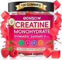 Kreatin monohidrat Gumiji za moške in ženske 120 CT - 5600 mg kreatin monohidrata na strežbo - Vegan, brez sladkorja žvečljivi kreatin monohidrat za mišično moč, energijska okrepitev (Raspberry Flavor)