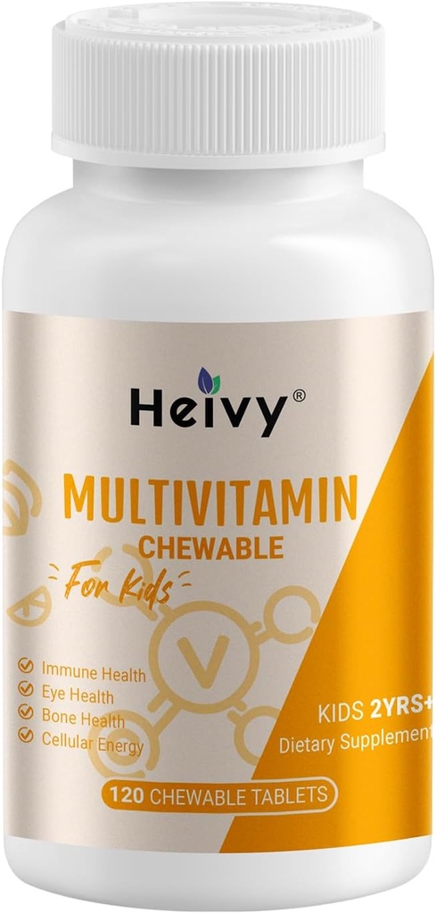 Heivy Toddlers Multivitamini, otroci žvečljivi vitamin D3, C, vitamin B12, B6, vitamin A, E in cink za imuno podporo in zdravje, 120 žvečljive tablete