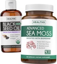 Olje črnega semena Liquid & Sea Moss (2-mesečna zaloga) Sea & Seed Fusion Bundele - Črno seme olje Liquid (16fl.oz) Premium Hladno Presed Clack Cumin Seme Oil & Organic Irish Sea Moss z BioPerine - Vegan