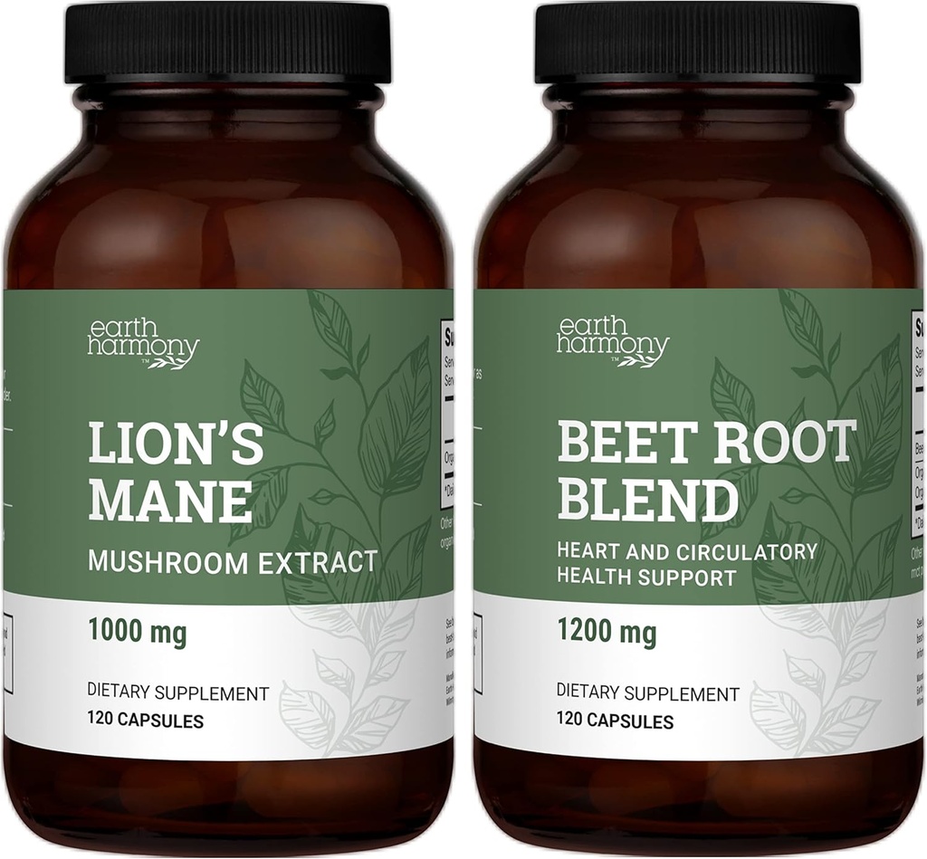 Earth Harmony Organic Lion's Mane & Beet Root Powder - 120 kapsul