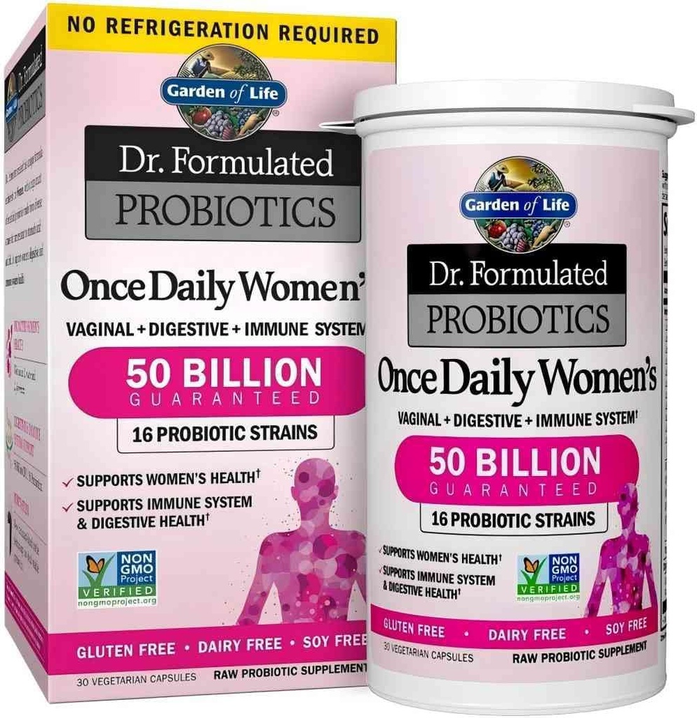 30 Kapsule enkrat dnevno Dr. Formulirani probiotiki za ženske 50 milijard CFU 16 Probiotični sevi z organskimi prebiotiki za digestiv, vaginalno in imuno zdravje, Dairy Free. 1 pakiranje