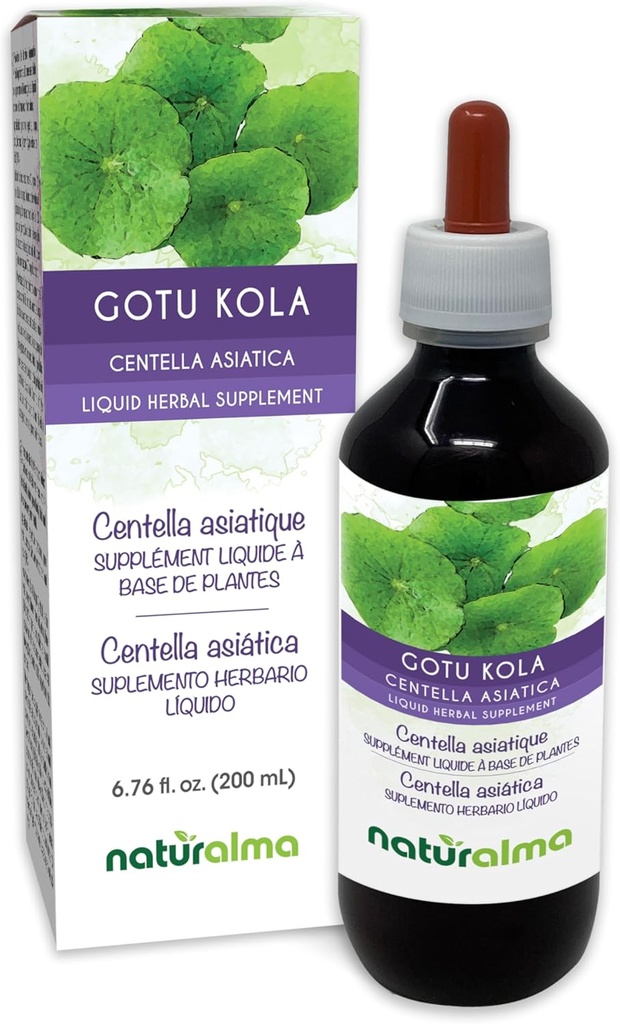 Naturalma Gotu kola (Centella asiatica) zelišča brez alkohola Tinktura - 6.76 fl oz Tekoči ekstrakt v kapljicah - zeliščni dodatek - Vegan