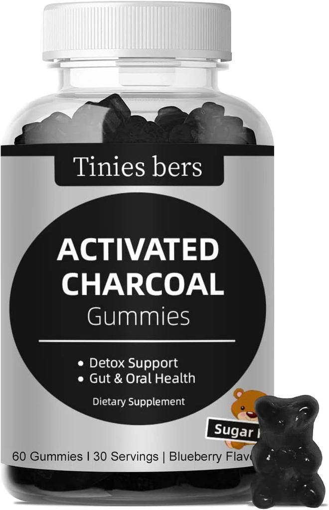 Aktivirani Charcoal Gummies Sugar Free, 400mg Charcoal dopolnila iz kokosa, Hitrejši za čiščenje, Detox, Relief plina, Gut & oralno zdravje za odrasle in otroke, Gluten Free, Non GSO, Vegan, pektin, 60