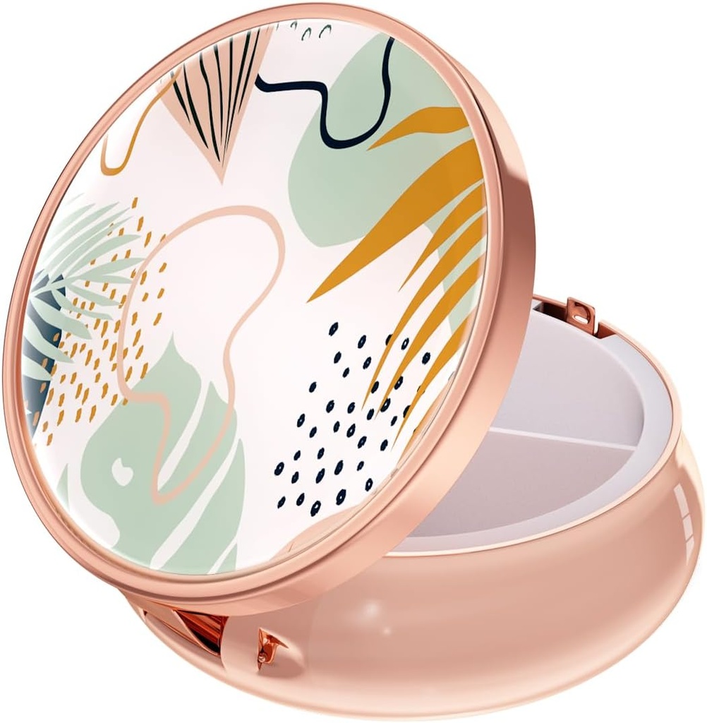 Rouidr tablete Box, 3 Compartment Medicine tablete primer, mala kovinska potovalna medicina polje za torbico & žep, Rose Gold, Boho listov