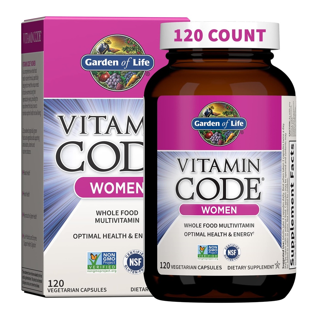 Vrt življenja Multivitaminski za ženske, Vitaminska koda Ženske Multi - cela hrana Ženske Multi Vitamini, Železo, Folat ne Folna kislina, Vitamin A in probiotiki za ženske energije, 120 Vegetarijanske kapsule